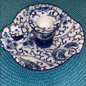 Blue and white china candleholder
